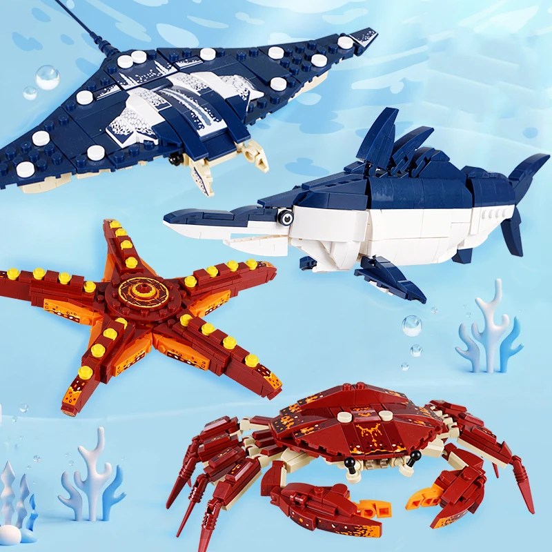 Aquarium Fish Lego - Kreatives Bausatz-Set mit Meerestieren: DIY Krabben-,