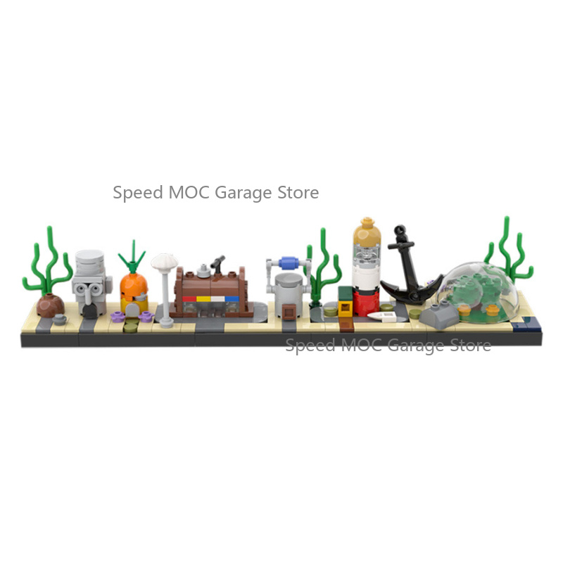 Aquarium Fish Lego - Hochdetailliertes Unterwasser-Stadt-Skyline MOC-Set, Niedliche Cartoon-Meerboden-Stadt-Bausteine, DIY