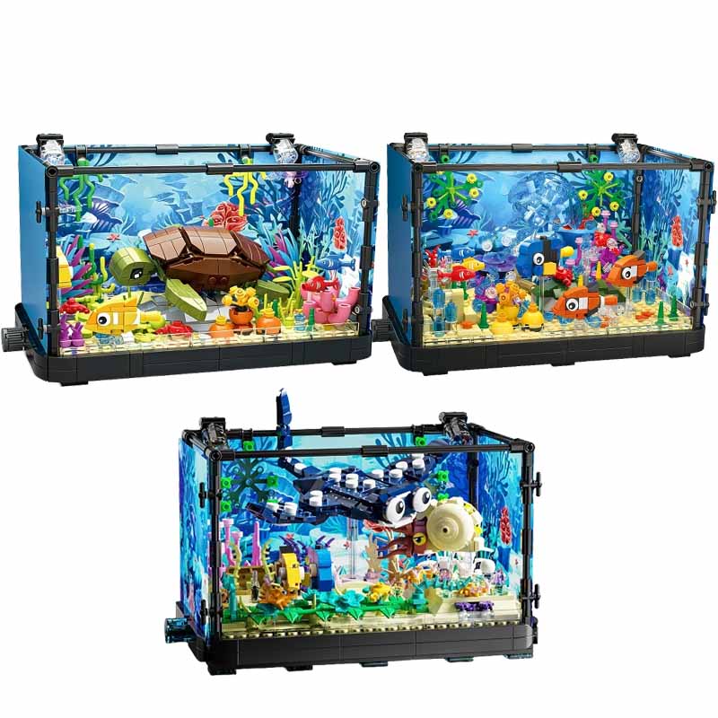 Aquarium Fish House - Aquarium-Baustein-Set mit Licht, Aquarium, Meeresschildkröte, Baustein-Spielzeug