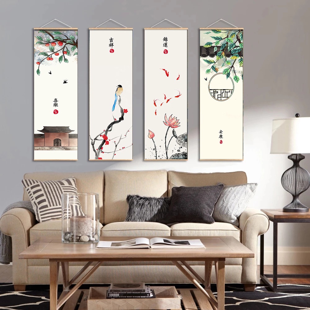 Live Plant Fertilizer - Chinesischen Stil Grüne Pflanzen Leinwand Scroll